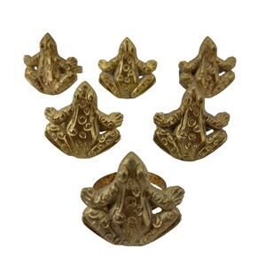 Frog Gold Tone Brass Napkin Rings Home Decor Set of 6